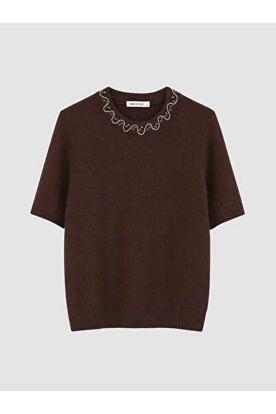LC Waikiki Lcw Everyday Burgundy Crew Neck Stone Embroidered Women's Knitwear...