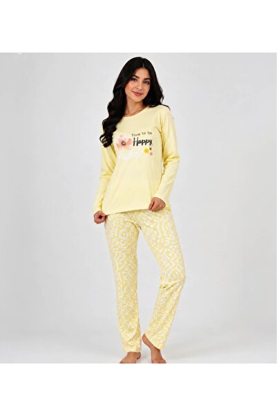 JUMALLİ Women's Patterned Modal Long Sleeve Winter Pajama Set