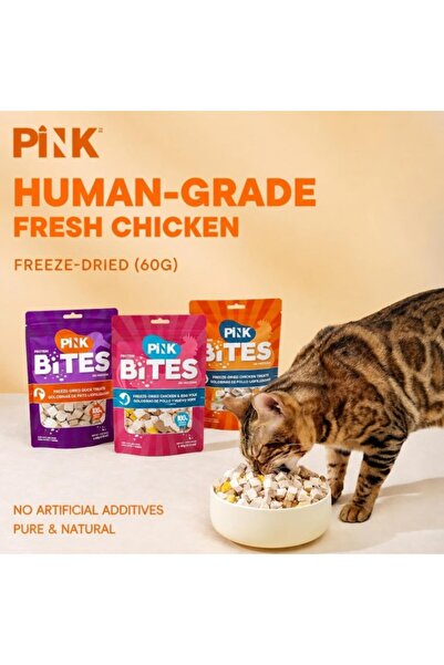 PINK BITES Freeze-Dried Chicken & Egg Yolk Cat & Dog Treats 60g, High Protein Pure Meat Pet Snacks, Natural Training Treats & Meal Topper, No Additives, All Life Stages