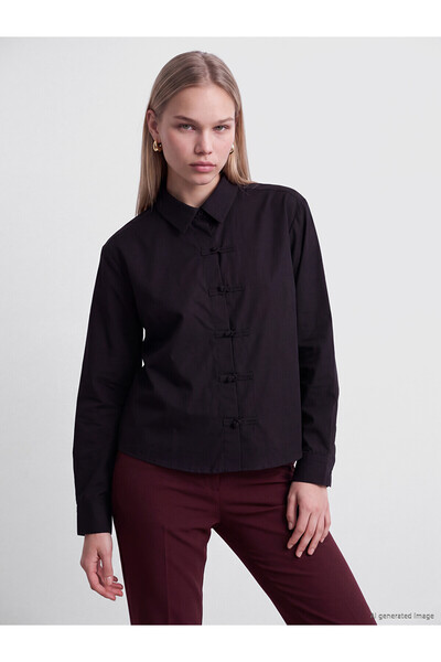 LC Waikiki Lcw Vision Black Ornate Buttoned Poplin Women's Shirt