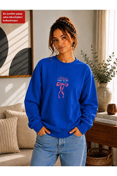caddekombin Women's Ribbon Printed Holiday Tunes Written Round Crew Neck Casu...