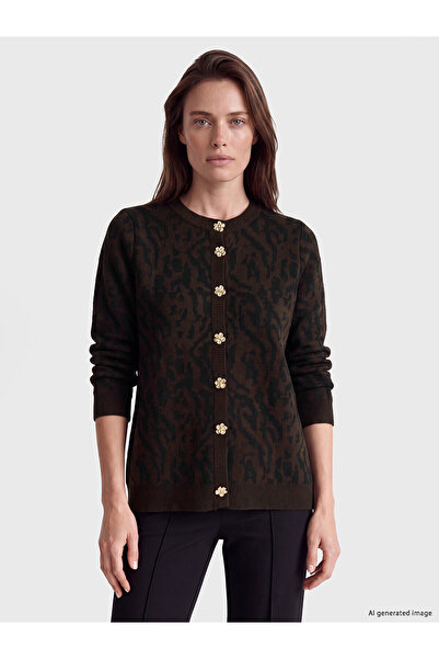 LC Waikiki Lcw Grace Brown Crew Neck Patterned Women's Knitwear Cardigan