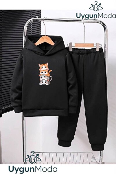 UygunModa 4KEDİLER Set de trening pentru copii, cu glugă imprimată cu pisici,...