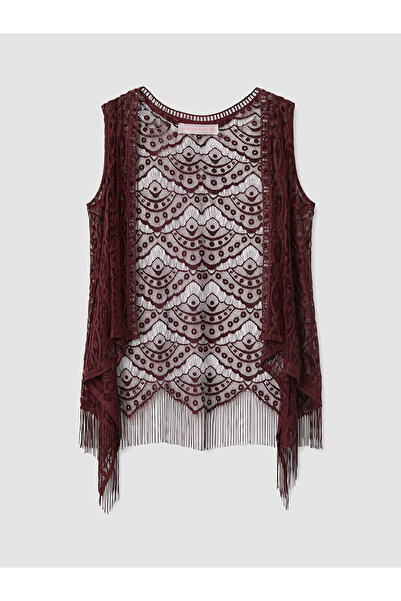 LC Waikiki Lcw Dream Burgundy Lace Patterned Women's Kimono with Nevavm Diffe...