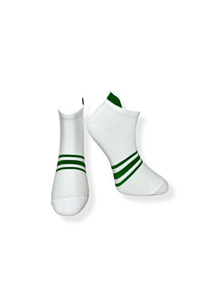 Mevo Single Unisex Green Striped White Colored Booties Socks
