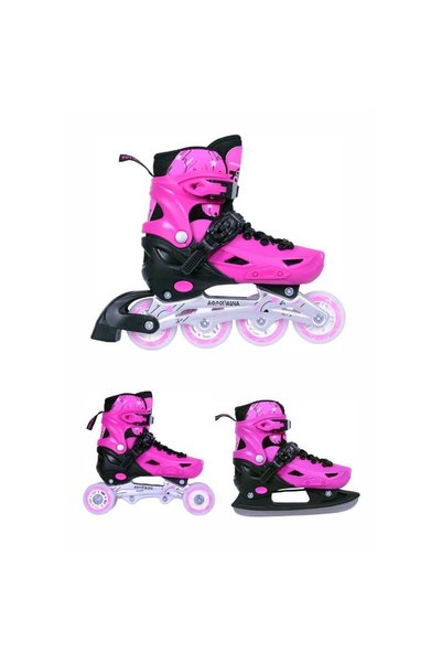 OEMVURAL 3K Αυξομειούμενα Πατίνια/Roller Skates/Παγοπέδιλα 3 σε 1 - Ροζ