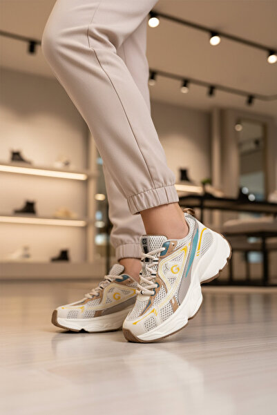 Guja Yellow Mesh Lace-Up Comfortable Thick Soled Women's Sports Shoes Sneaker...