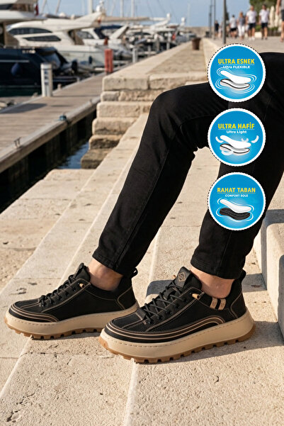 Guja Black Breathable Rubber Laced Thick Comfortable Sole Men's Casual Walkin...