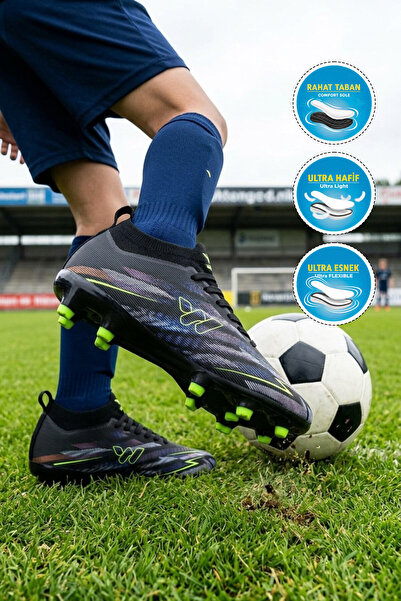 WALKWAY Black Sock-Lace Unisex Kids' Football Shoes Krampon Strike F