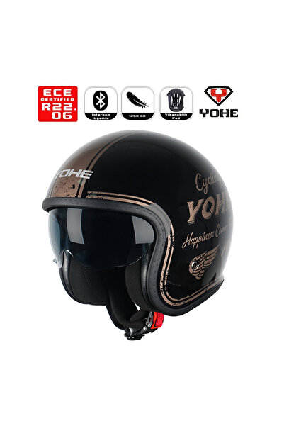 Yohe OF880 Motorsiklet Kaskı Shiny Black Brown Sil 13A