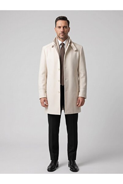 Plus Scorpion Men's Slim Fit Cashmere Coat – Detachable Ribbed Zipper Collar,...