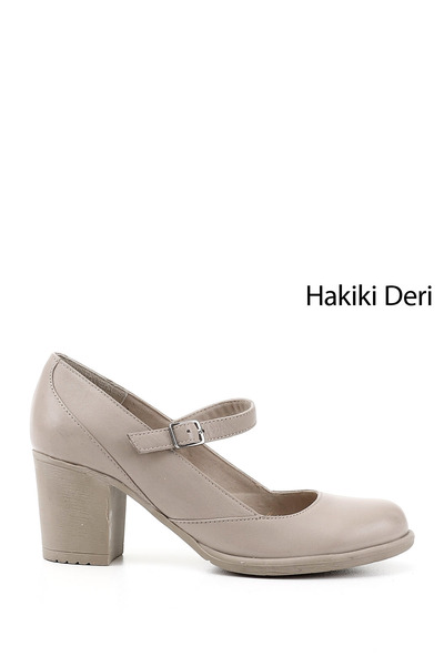 GÖNDERİ(R) Women's Light Beige Thick Heeled Mary Jane Genuine Leather Shoes