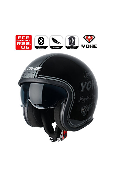 Yohe OF880 Motorsiklet Kaskı Black Grey Shiny