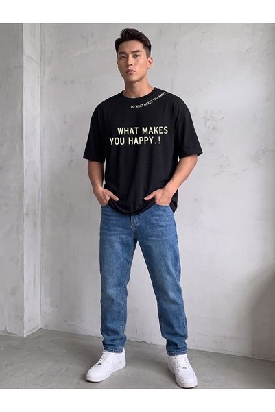 Flubutik Black Do What Cotton Oversize T-Shirt