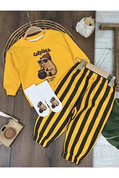 my petit panda Capybara Printed Oversize Sweatshirt, Stripe Printed Trousers,...