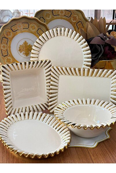 MD MİMOZA DEKOR Service Presentation Set 5 Pieces Daisy Gold
