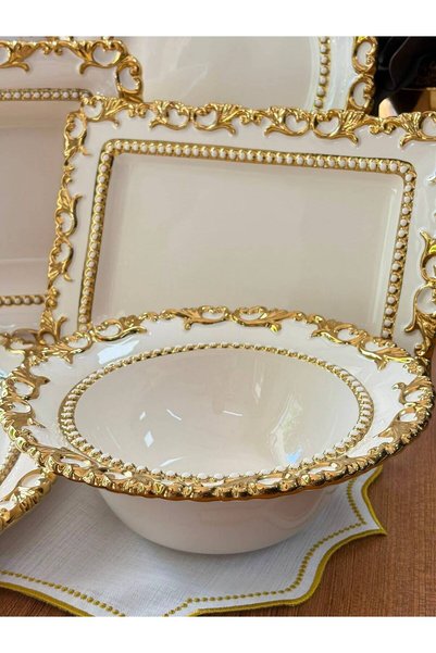 MD MİMOZA DEKOR Service Presentation Set 5 Pieces Violet Gold