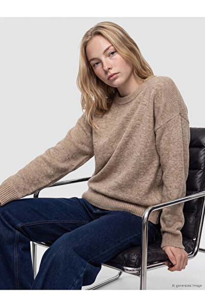 LC Waikiki Xside Brown Crew Neck Oversized Women's Knitwear Sweater