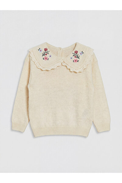 LC Waikiki Two Mt Shop Quality Ecru Embroidered Baby Collar Girls' Knit Sweater