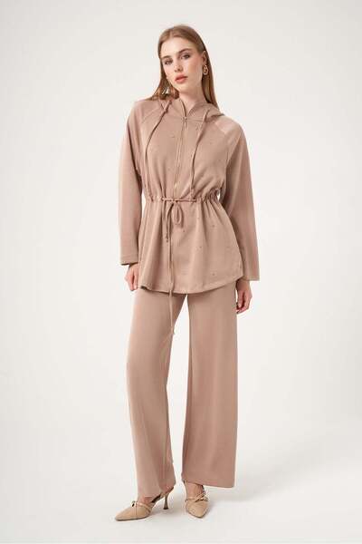 FTZ WOMEN Kadın Rahat Kalıp Taş Baskılı Takım Camel 31525