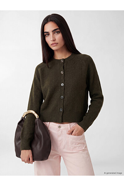 LC Waikiki Lcw Vision Khaki Knitwear Plain Short Women's Cardigan with Nevavm...