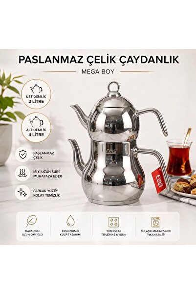 FMS AYDER MEGA BOY ÇAYDANLIK | 18/10 PASLANMAZ ÇELİK | İNDÜKSİYON TABAN | 2 L...