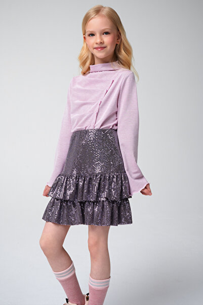 SheShe Pink Ruched Blouse and Sparkly Skirt Set