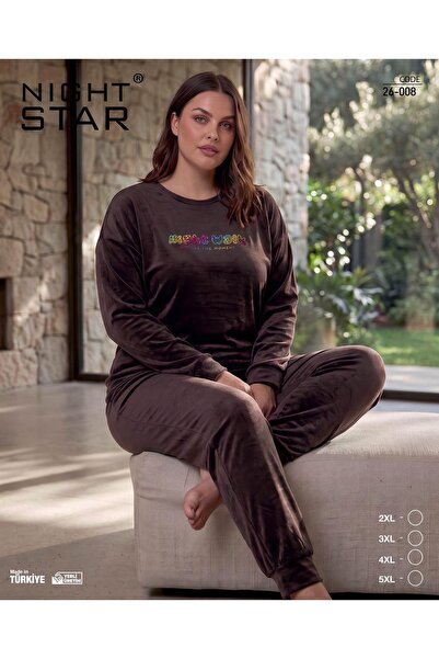 Night Star Set de pijamale maro din catifea franceză, mărime mare
