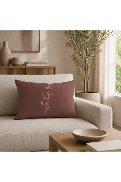 RemHome REM HOME Çiçek Line Art Dekoratif Dikdörtgen Kırlent Kılıfı