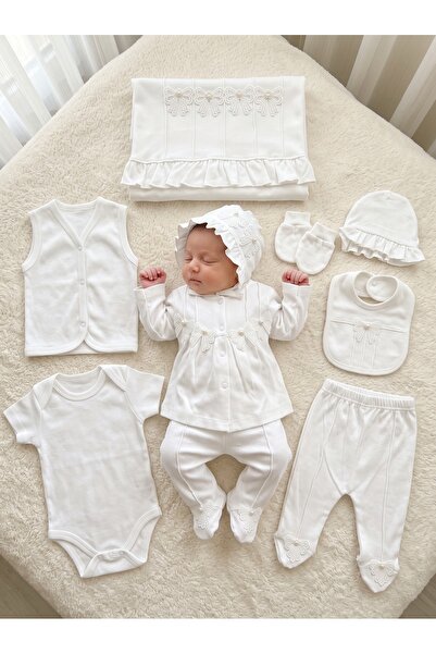 ICEFOX Lüks İncili Ve Fiyonk Detaylı Kız Bebek Hastane Çıkışı 10'lu Set - %10...