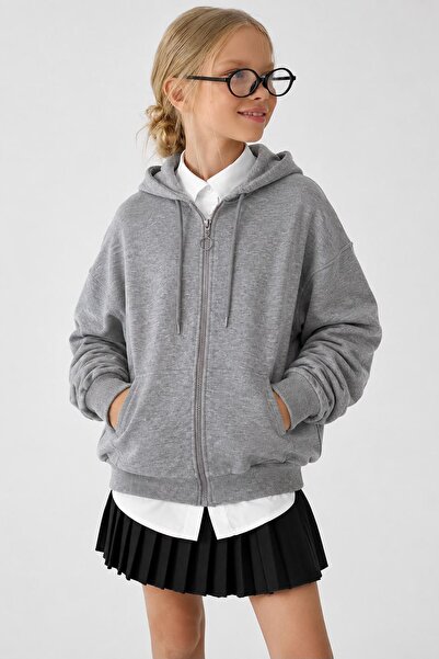 Minigimin Cicileri Basic Hooded Zippered Unisex Children's School Cardigan - ...