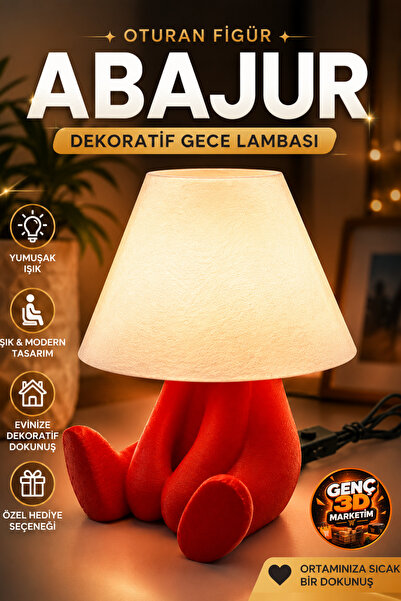 Genç 3D Dekoratif Oturan Figür Abajur Gece Lambası – USB Kablolu Şapka Başlık...