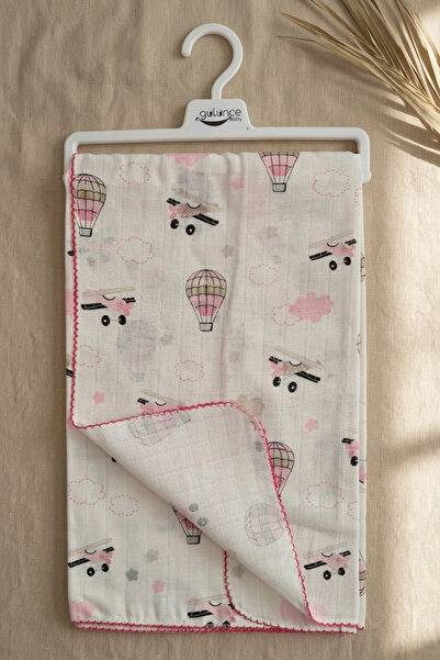 DYZSTAR Balloon Patterned Pink Cotton Muslin Baby Blanket 90*90 cm