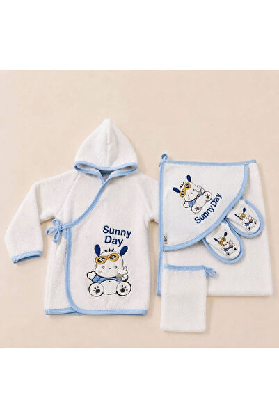 melek golden Newborn Baby Bathrobe Set 4 Pieces - Hooded Towel, Glove Set - S...