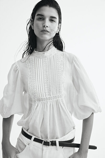 H&M İşlemeli ve Dantel Detaylı Bluz