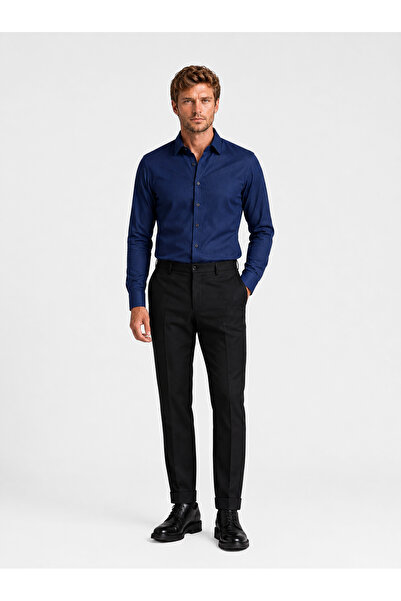 Etikmen Navy Blue Square Button Slimfit Men's Shirt