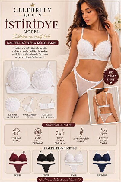 Celebrity Queen İstiridye Model Şık Push-up Destekli Sütyen Takımı Tam Kalıp ...