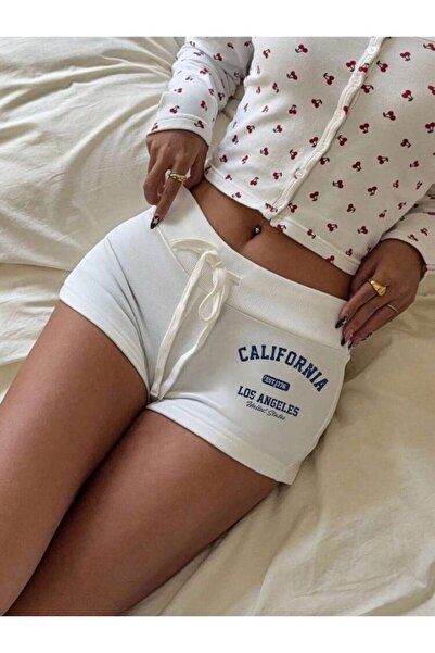 Köstebek White California Los Angeles Drawstring Mini Shorts