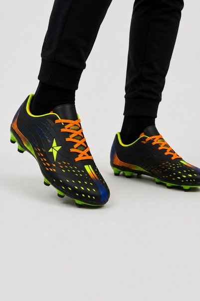 Jagulep Men's Tpu Sole Football Cleats Carpet Field Shoes Black - Orange