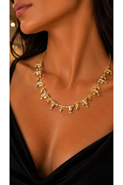 DOLCE QUEEN Kadın Gold Renk Xuping Taşlı Geometrik Sallantılı Kolye