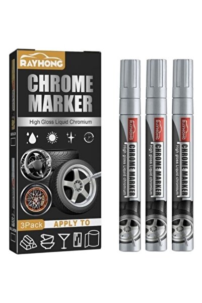 RAYHONG 3’lü Araba Rötuş Boya Kalemi Gümüş Chrome Marker Seti