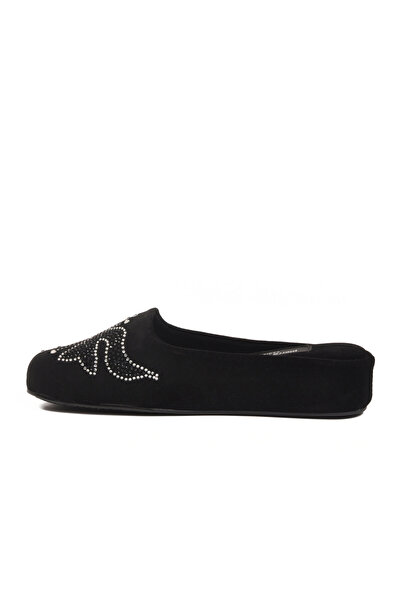 Pierre Cardin Black Velvet Detailed Soft and Comfortable Women's House Slippers