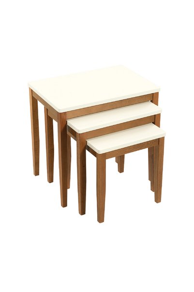 FAMİ HOME Briza 3’lü İç İçe Krem Ceviz Modern Zigon Sehpa