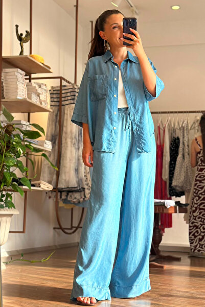 Unique Boutique Light Blue Slim Denim Tencel Suit
