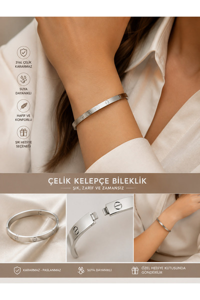 Merina Atölye Women's Steel Handcuff Bracelet