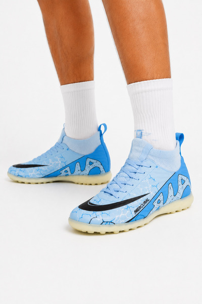 Jagulep Men's High Ankle Football Turf Field Shoes with Socks Blue