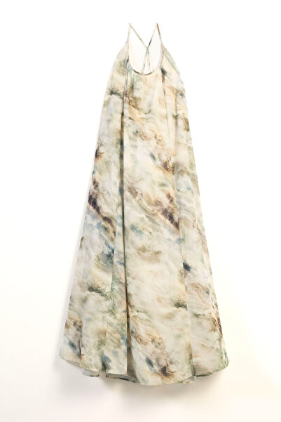 Nisan Rochie lungă cu model abstract, strânsă și căptușită, verde