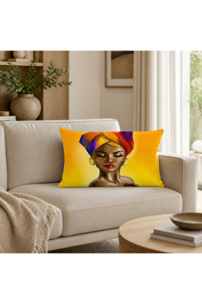 REM HOME Afrika Kadın Desenli Dekoratif Dikdörtgen Kırlent Kılıfı