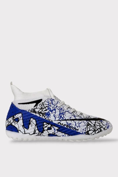 Jagulep Men's High Ankle Football Turf Field Shoes with Socks White - Blue