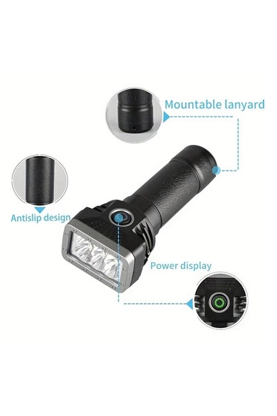 OEM Lanterna USB reîncărcabilă neagră cu 4 moduri de iluminare, 11 cm